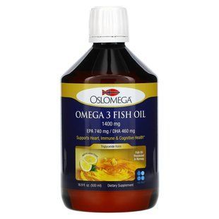 Норвежская серия, рыбий жир с омега-3, натуральный лимонный вкус, Oslomega, 500 мл купить в Киеве и Украине