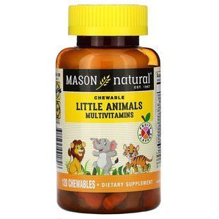 Маленькі тварини мультивітаміни, фруктові аромати, Little Animals Multivitamins, Fruity Flavors, Mason Natural, 120 жувальних тваринок