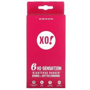 Here We Flo, XO! Righteous Rubber Ribbed + Dotted Condoms, Unscented, 6 Condoms купить в Киеве и Украине