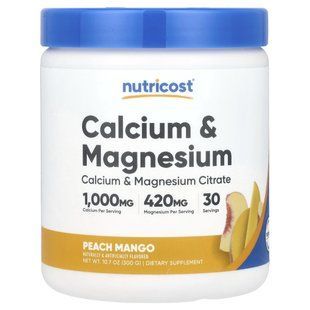 Nutricost, Кальцій і магній, персик і манго, 300 г (10,7 унції)