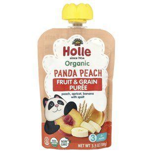 Holle, Organic Fruit & Grain Puree, Panda Peach, 8+ Months, Peach, Apricot, Banana With Spelt, 3.5 oz (100 g) купить в Киеве и Украине