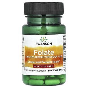 5-Метил Тетрагидрофолат, Folate (5-Methyltetrahydrofolic Acid), Swanson, 680 мкг, 30 капсул купить в Киеве и Украине