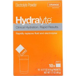 Clinical hydration, electrolyte powder, orange, Hydralyte, 10 packets of 0.17 ounces (4.9 g) each