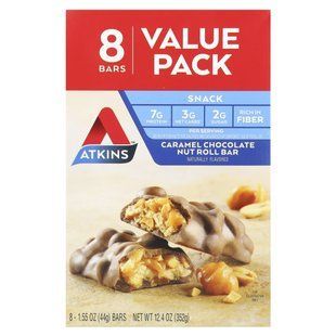 Atkins, Snack, Caramel Chocolate Nut Roll Bar, 8 Bars, 1.55 oz (44 g) Each купить в Киеве и Украине