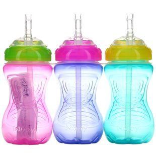 Nuby, Чашки FlexStraw без разливов, 12+ месяцев, для девочек, 3 упаковки, 10 унций (300 мл) каждая купить в Киеве и Украине