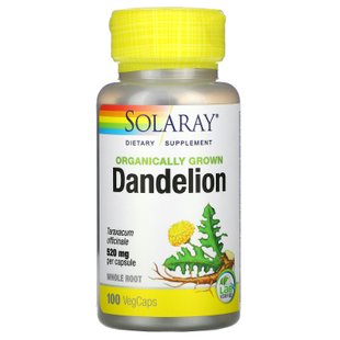 Одуванчик, выращенный с использованием органических методик, Organically Grown Dandelion, Solaray, 520 мг, 100 капсул купить в Киеве и Украине