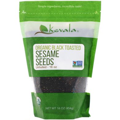 Насіння чорного кунжуту підсмажені очищені органік Kevala (Black Sesame Seeds) 453 г