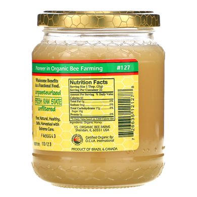 Мед, Raw Honey, YS Eco Bee Farms, сертифікований, 100% органік, 454 м