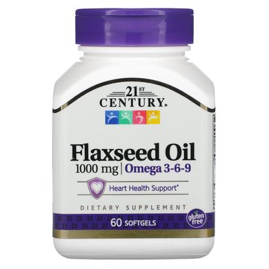 Лляна олія 21st Century (Flaxseed Oil) 1000 мг 60 капсул