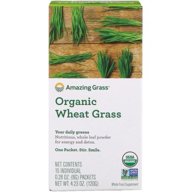 Органічні пагони пшениці, Amazing Grass, 15 індивідуальних пакетиків, 0,28 унції (8 г) кожен