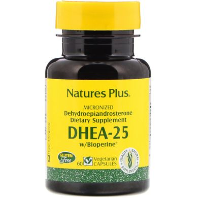 ДГЕА-25 з біоперином, DHEA-25 With Bioperine, Nature's Plus 60 вегетаріанських капсул