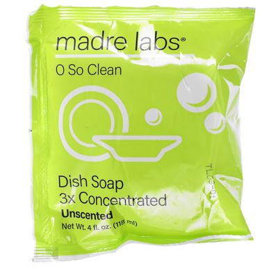 Madre Labs, засіб для миття посуду, потрійна концентрація без запаху, 6 пакетиків по 118 мл (4. Унції)