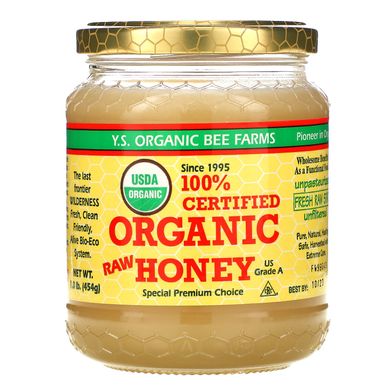 Мед, Raw Honey, YS Eco Bee Farms, сертифікований, 100% органік, 454 м
