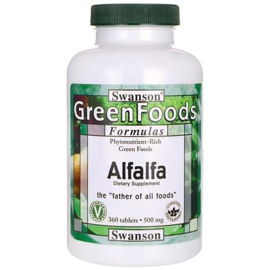 Люцерна, Certified Organic Alfalfa, Swanson, 500 мг, 360 таблеток