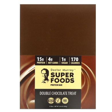Протеїнові батончики Superfoods, подвійне шоколадне частування, Dr. Murray's, 12 батончиків, 2,05 унції (58 г) кожен
