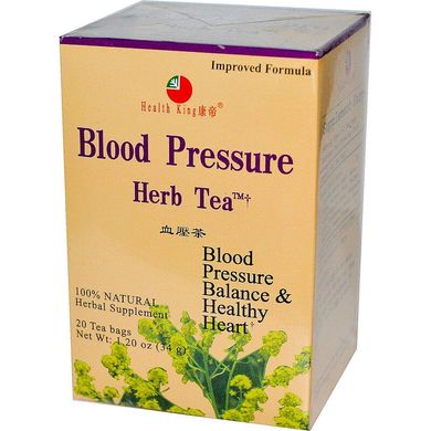 Травяной чай для нормализации кровяного давления, Health King, 20 пакетиков, 1.20 унций (34 г)