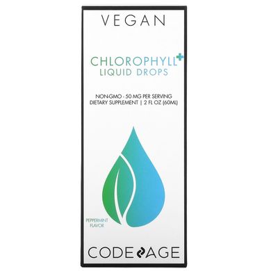 CodeAge, Веганський хлорофіл + рідкі краплі, м'ята перцева, 50 мг, 2 рідкі унції (60 мл)