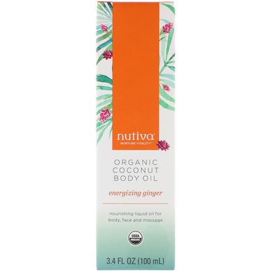 Органічне кокосова олія для тіла, що бадьорить імбир, Nutiva, 3,4 рідкої унції (100 мл)