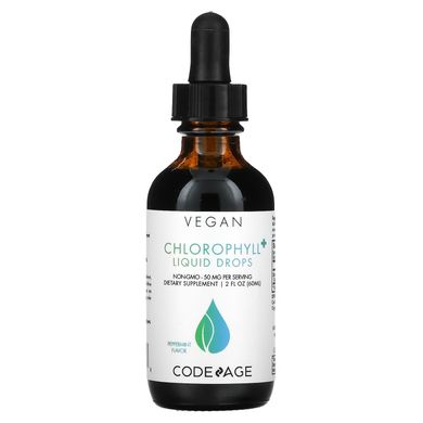 CodeAge, Веганський хлорофіл + рідкі краплі, м'ята перцева, 50 мг, 2 рідкі унції (60 мл)