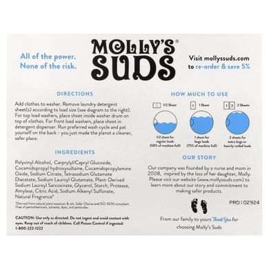 Molly's Suds, Laundry Detergent Sheets, Ultra-Concentrated, Peppermint, 35 Sheets
