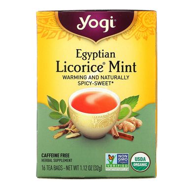 Єгипетська лакрица і м'ята, без кофеїну, Yogi Tea, 16 чайних пакетиків, 1,12 унції (32 г)