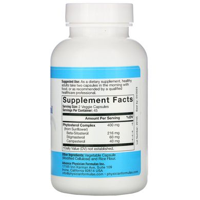 Фітостероли, Beta Sitosterol, Advance Physician Formulas, 400 мг, 90 капсул