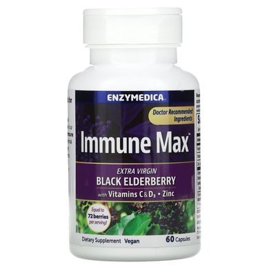 Enzymedica, Immune Max, черная бузина с витаминами C и D3, цинк, 60 капсул купить в Киеве и Украине