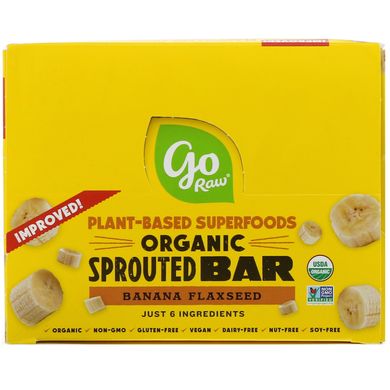 Органический батончик из пророщенных зерен Go Raw (Organic Sprouted Bar) 10 шт. со вкусом банан-льняное семя купить в Киеве и Украине