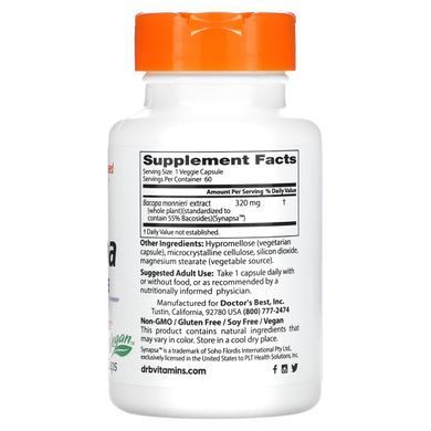Бакопа, Bacopa With Synapsa, Doctor's Best, 320 мг, 60 растительных капсул купить в Киеве и Украине