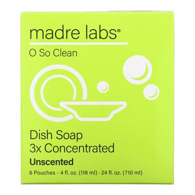 Madre Labs, засіб для миття посуду, потрійна концентрація без запаху, 6 пакетиків по 118 мл (4. Унції)