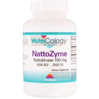 Для травлення, NattoZyme, Nutricology, 100 мг, 180 м'яких таблеток
