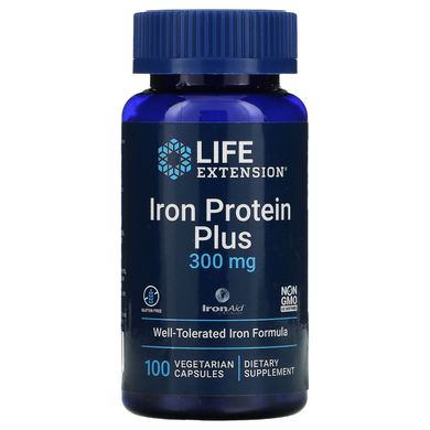 Залізовмісний протеїн (білок), Iron Protein Plus, Life Extension, 300 мг, 100 капсул