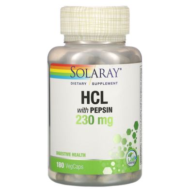 Бетаїн HCL + пепсин Solaray (HCL with Pepsin) 180 капсул