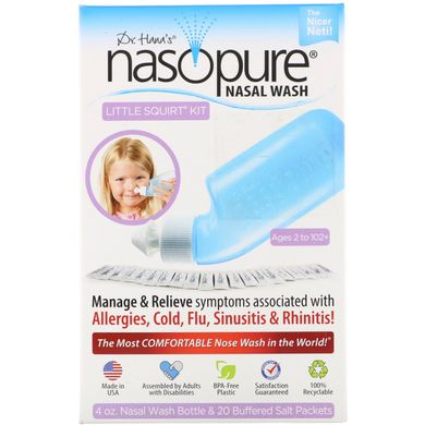 Комплект для промивання носа, Nasal Wash System, Nasopure, спринцівка, флакон + 20 сольових пакетів