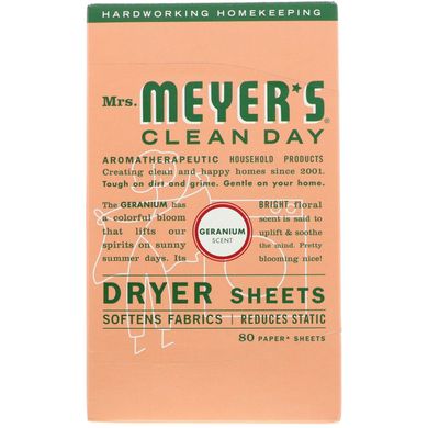 Серветки для сушильної машини, запах герані, Mrs Meyers Clean Day, 80 ЩТ
