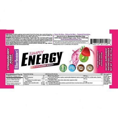 Енергетичний напій Bluebonnet Nutrition (Simply Energy) 14 пакетиків смаком полуниці-ківі