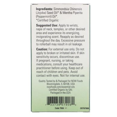 Сертифікований кульковий дезодорант із органічною м'ятою Now Foods (Certified Organic Peppermint Roll-On) 10 мл