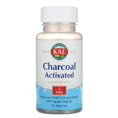 Активоване вугілля, Charcoal, KAL, 280 мг, 50 капсул