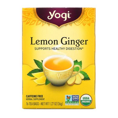 Чай з лимоном і імбиром без кофеїну, Yogi Tea, 16 чайних пакетиків, 127 унцій (36 г)