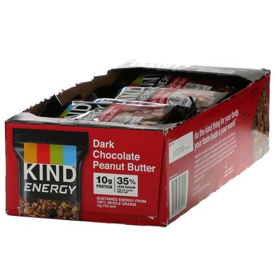 Енергія, темно-шоколадна арахісова олія, Energy, Dark Chocolate Peanut Butter, KIND Bars, 12 батончиків по 2,1 унції (60 г) кожен