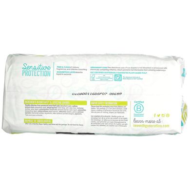 Підгузки для чутливого захисту, Sensitive Protection Diapers, Seventh Generation, Розмір 6, 35+ фунтів, 17 підгузників