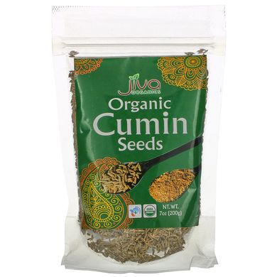 Органічне насіння кмину, Organic Cumin Seeds, Jiva Organics, 200 г