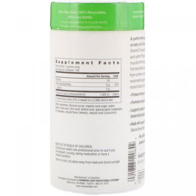 Vitamin D3 Rainbow Light (Gummies Vitamin D3) 1000 IU 100 chewable candies with lemon flavor.