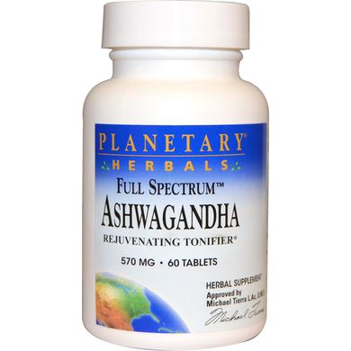 Ашвагандха, повний спектр, Planetary Herbals, 570 мг, 60 таблеток