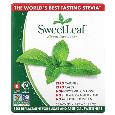 Стевія, Stevia, Wisdom Natural, натуральний підсолоджувач, 35 пакетів по 1 г