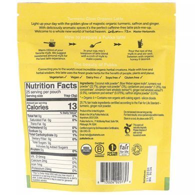 Органічне лате з куркумою без кофеїну Pukka Herbs (Turmeric Glow Organic Latte Caffeine-Free) 75 г