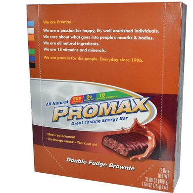 Протеїновий батончик, Оригінал, Подвійна помадка Брауні, Protein Bar, Original, Double Fudge Brownie, Promax Nutrition, 12 батончиків, 75 г кожен