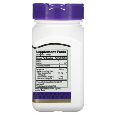 Лляна олія 21st Century (Flaxseed Oil) 1000 мг 60 капсул