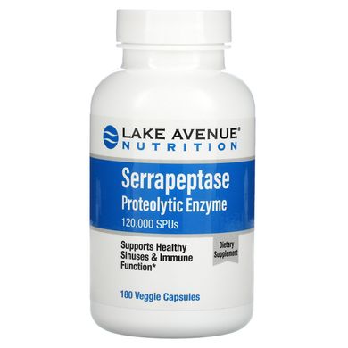 Серрапептаза, протеолітичний фермент, Lake Avenue Nutrition, 120000 SPU, 180 вегетаріанських капсул