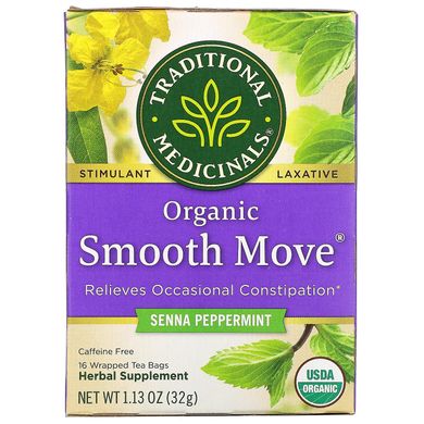 Чай проносний з м'ятою без кофеїну органік (Organic Smooth Move Senna Peppermint Caffeine Free) 16 пакетиків 32 г
